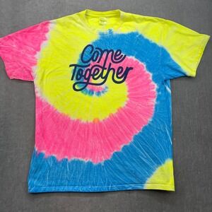 Come Together Mens X-Large Neon Pink Blue Yellow Tie Dye T-Shirt Port & Company